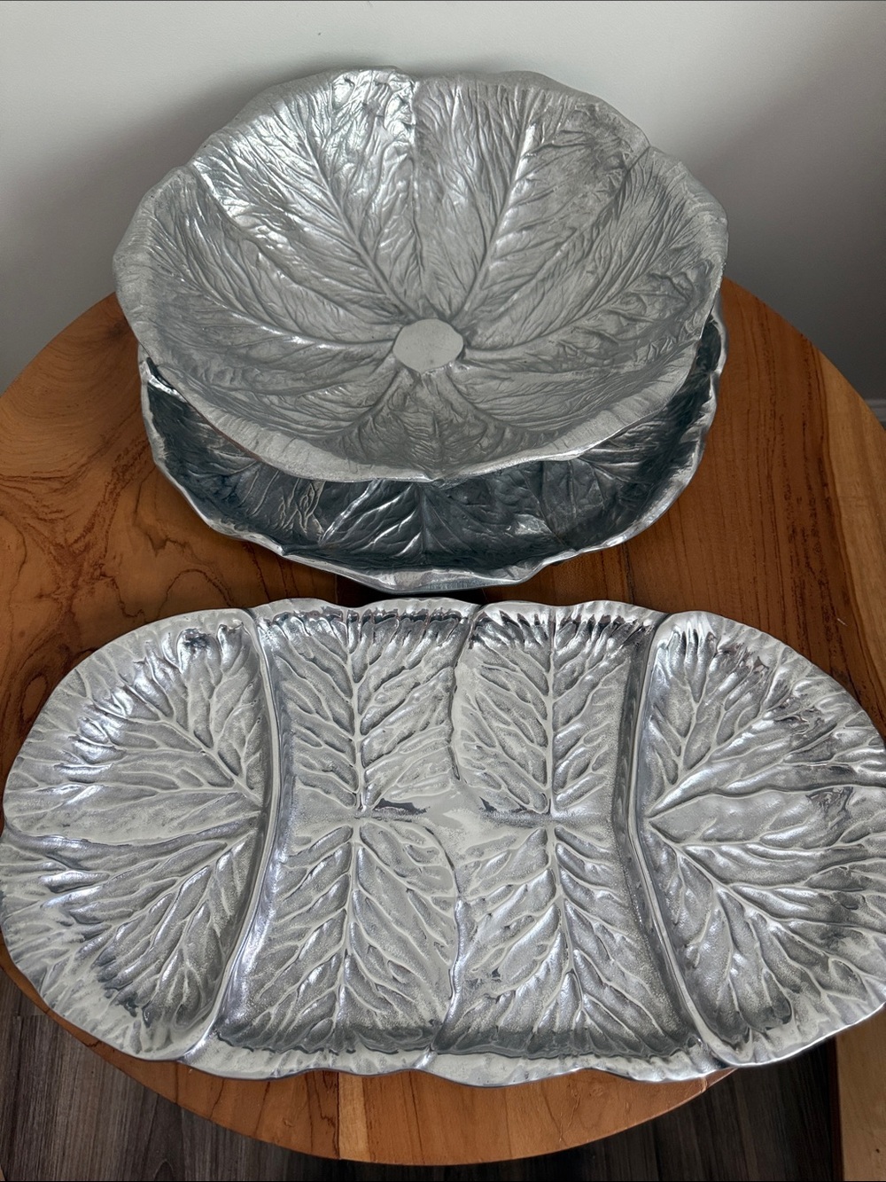Wilton Armetale Cabbage Leaf Serving Bowl Round Platter Divided Server Lot - Picture 8 of 9